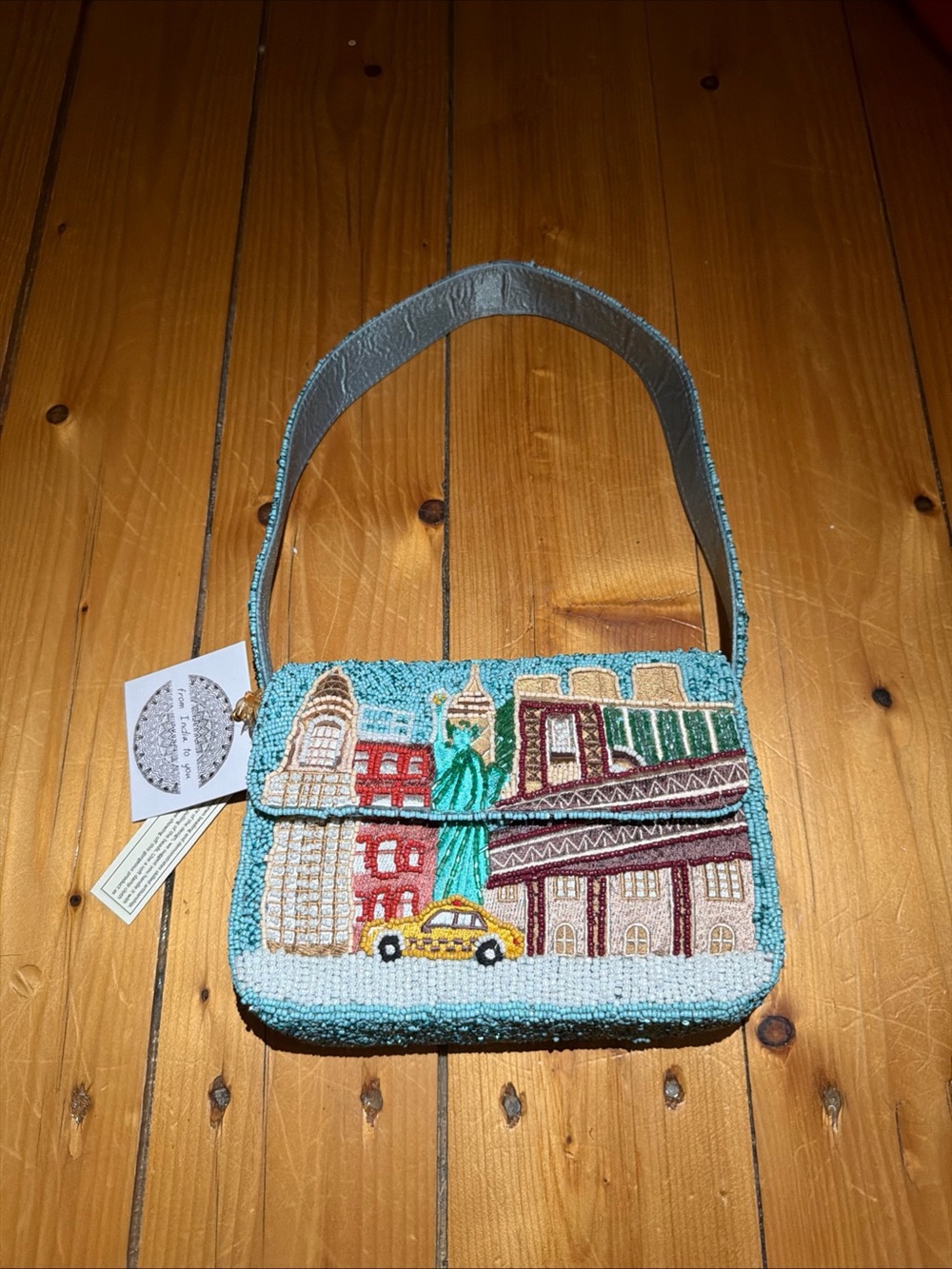 From India To You Beaded NY City Shoulder Bag with Embroidered Accents NWT